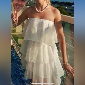 Abercrombie White Organza Tiered Strapless Mini Dress